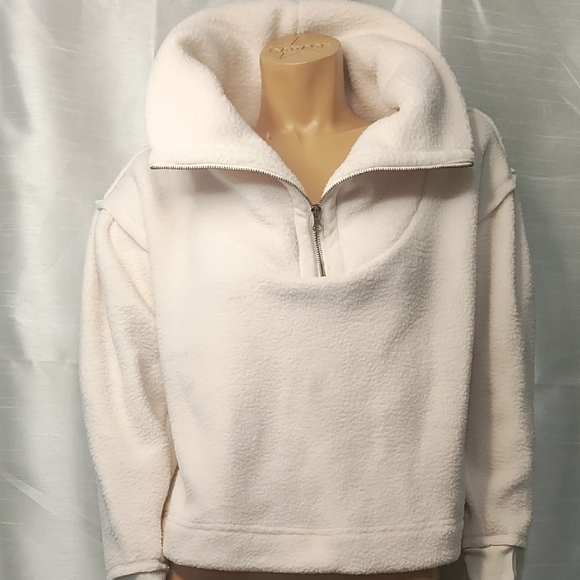 Free People‎ Cream Fleece Zip-Up